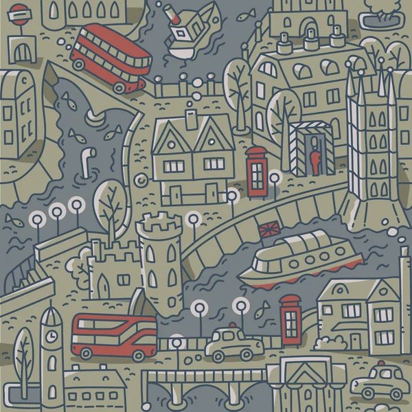 London. Stad sömlösa mönster vägar, hus, flod — Stock vektor