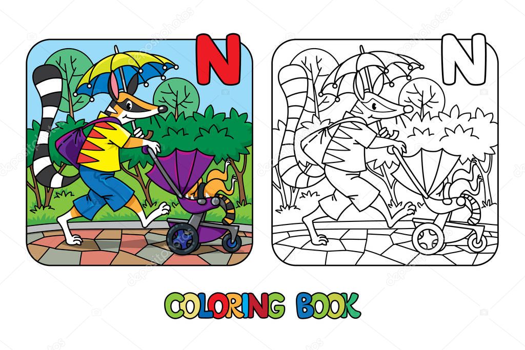 Numbat nanny ABC coloring book. Alphabet N
