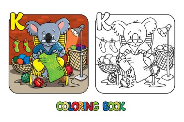 Koala ayı örgü Abc boyama kitabı. Alfabe K
