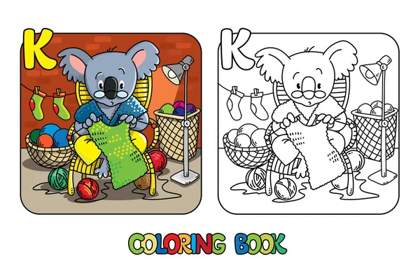 Koala bear knitter ABC coloring book. Alphabet K — Stock Illustration Koala bear knitter ABC coloring book. Alphabet K Royalty Free Stock Vectors