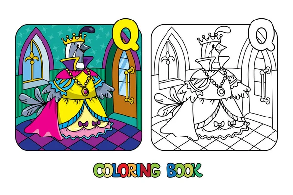 Codorna rainha ABC livro para colorir. Alfabeto Q — Vetor de Stock