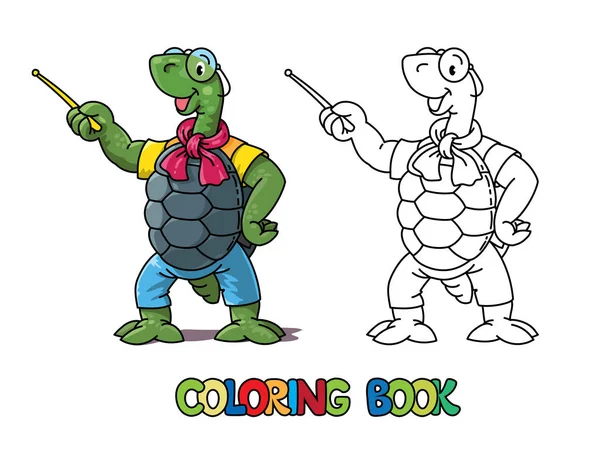 Libro da colorare ABC insegnante di tartaruga. Alfabeto T — Vettoriale Stock