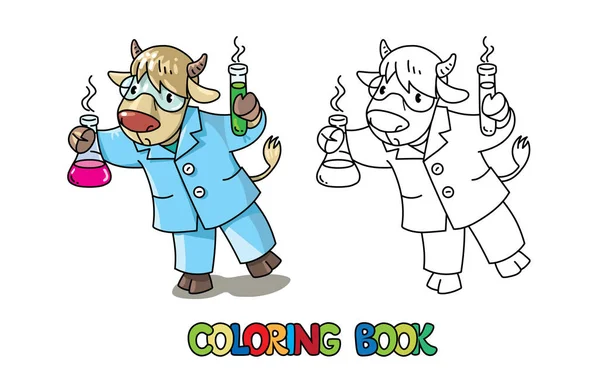 Cow chemist ABC coloring book. Alphabet C — Stock Vector
