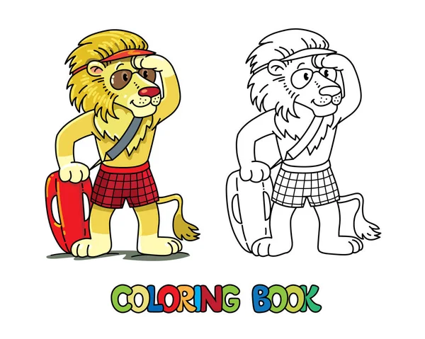 León salvavidas ABC libro para colorear Alfabeto L — Vector de stock
