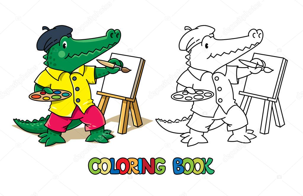 Alligator artist coloring book. Animal Alphabet A