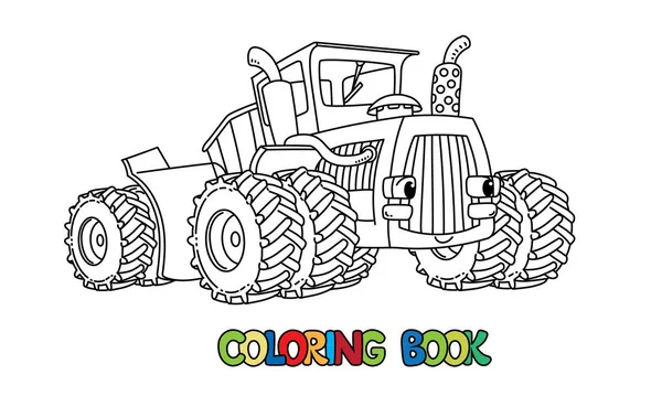 Amuzant tractor mare greu cu ochi. Carte de colorat — Vector de stoc