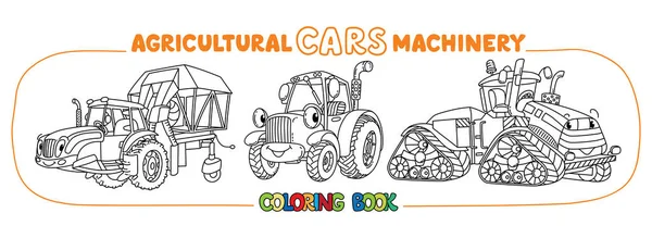 Funny cars coloring book set. Agricultural machinery — Stock Vector