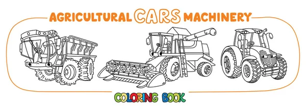 Tarım makineleri komik araba boyama kitabı seti — Stok Vektör