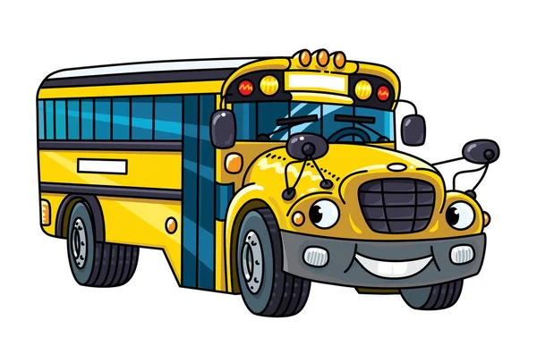 Rolig liten skolbuss med ögon och mun — Stock vektor