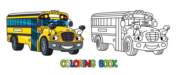 Αστείο μικρό σχολικό λεωφορείο με μάτια. Βιβλίο χρωματισμού — Διανυσματικό Αρχείο