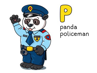 Panda polisi. Hayvan meslekleri ABC Alfabe P