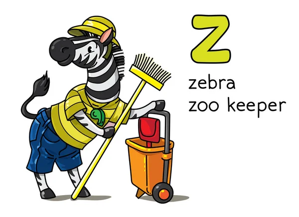 Guardián del zoológico de Cebra Profesión de animales ABC Alphabet Z — Vector de stock