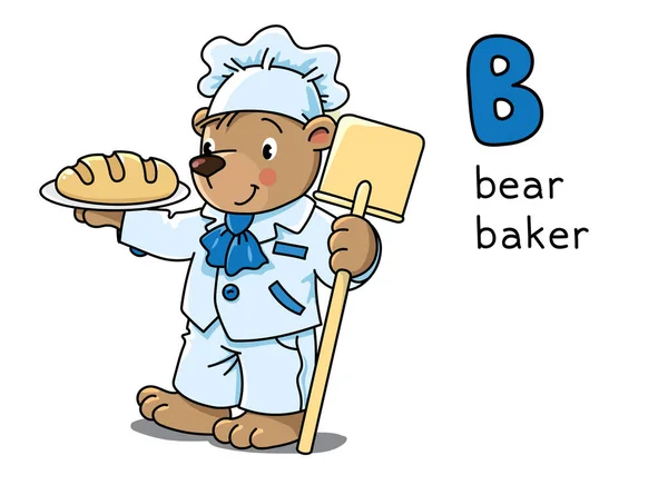 Bear baker Animals and professions ABC. Alphabet B — Stock Vector