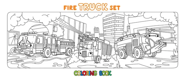 Fire truck nebo požární motor omalovánky set — Stockový vektor