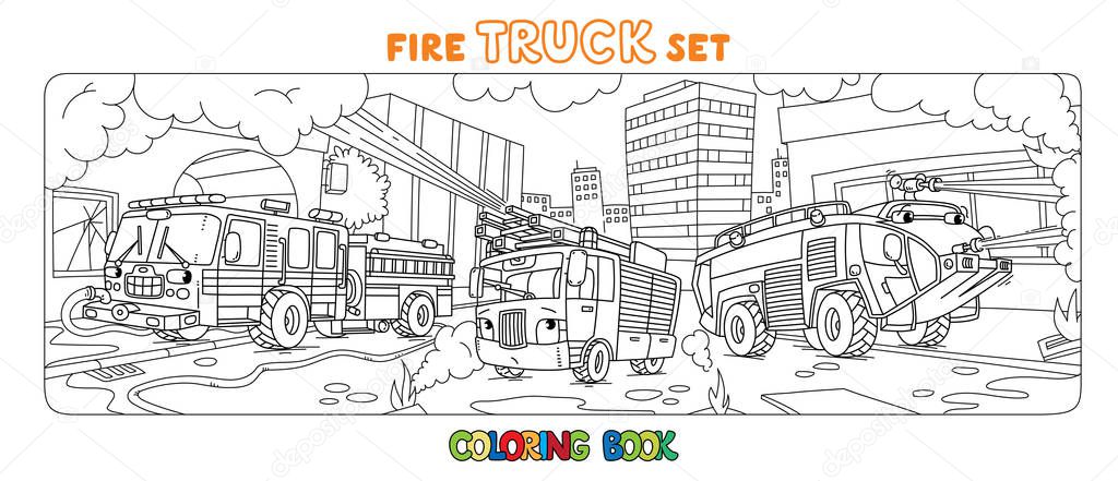 Fire truck or fire engine coloring book set