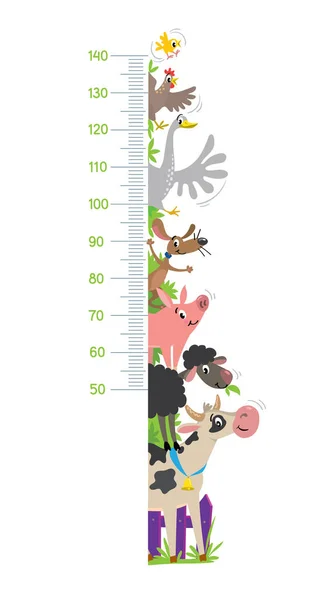 Funny farm animals meter wall or height chart — Stock Vector