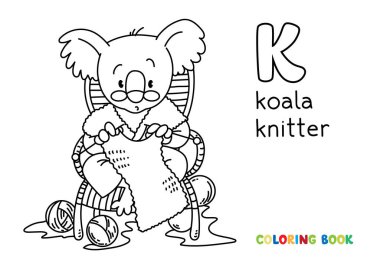 Koala ayı örgü Abc boyama kitabı. Alfabe K