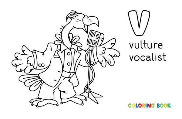 Funny Buitre cantante o vocalista ABC para colorear libro — Vector de stock