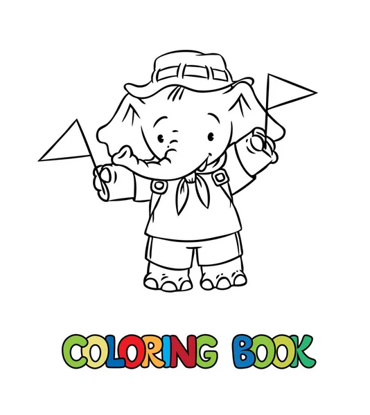 Pequeno elefante bebé. Livro de colorir acampamento de escoteiros — Vetor de Stock