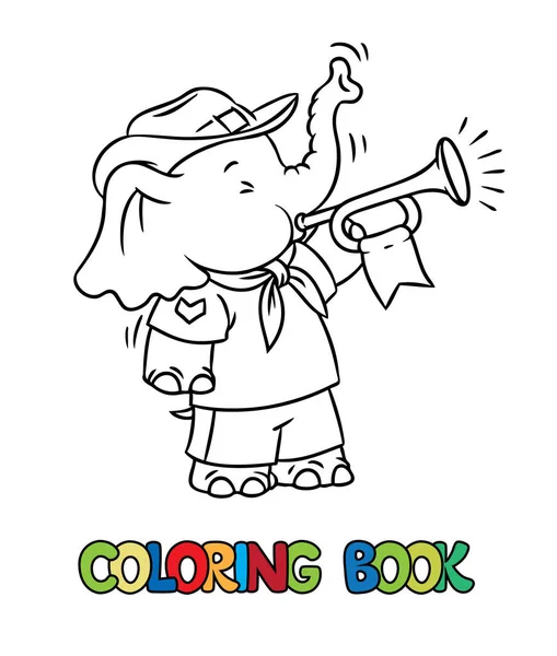 Petit éléphant. Scout camp coloriage livre — Image vectorielle
