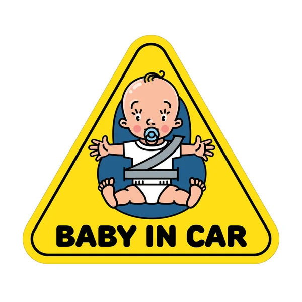 Baby in een autostoeltje. Achterruit sticker of teken — Stockvector