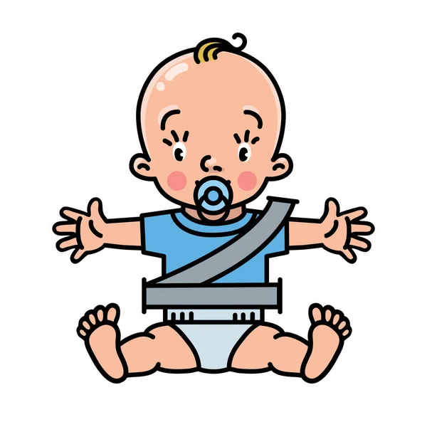 Baby in the car seat with seatbelt. Vector icon — Stockvector