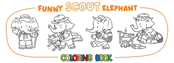 Piccolo elefante. Campo scout Set libro da colorare — Vettoriale Stock