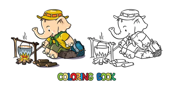 Pequeno elefante bebé. Livro de colorir acampamento de escoteiros —  Vetores de Stock