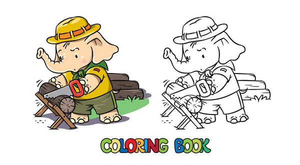 Pequeño elefante bebé. Scout campamento para colorear libro — Vector de stock