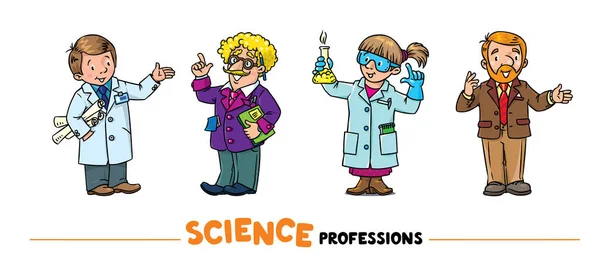 Science professions Vector funny characters set — Stock Vector