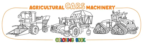 Kitap setini boyayan komik arabalar. Tarım makineleri