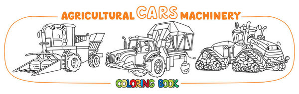 Funny cars coloring book set. Agricultural machinery