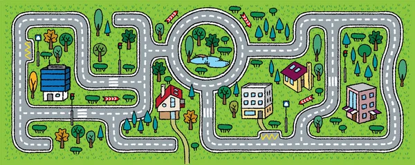 城市模式。道路、树木、草地背景 — 图库矢量图片