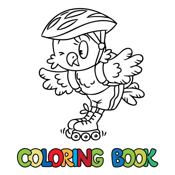 Funny owl on a roller skates. Coloring book — Stock Vector