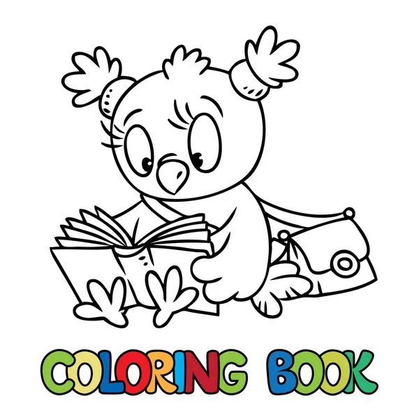 Coloring book of little funny owl with a book — Stock Vector