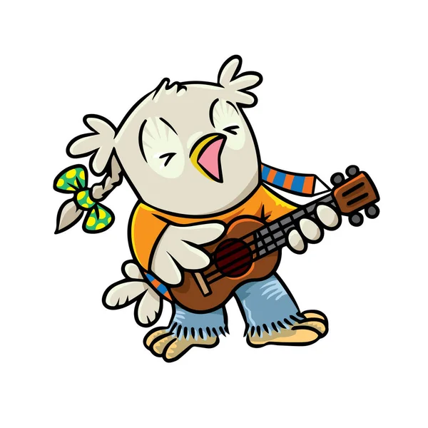 Sowa. Mały zabawny śpiewający ptak z ukulele — Wektor stockowy