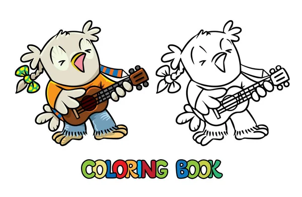 Κουκουβάγια Κιθάρα Γιουκαλίλι Χρωματισμός Βιβλίο Του Αστείο Πουλί Μουσικό Όργανο — Διανυσματικό Αρχείο