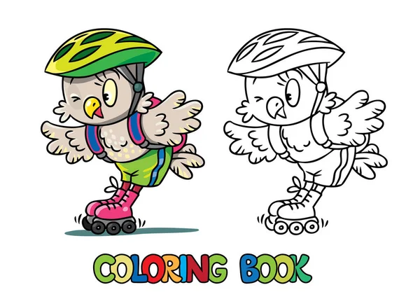 Κουκουβάγια Οδηγεί Σκούτερ Χρωματιστό Βιβλίο Αστεία Πουλάκια Γυαλιά Εικονογράφηση Φορέα — Διανυσματικό Αρχείο