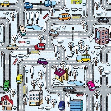 Şehrin kusursuz deseni. Yollar, arabalar, çimen alanları