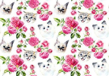 Kediler ve gül ile Seamless Modeli. 