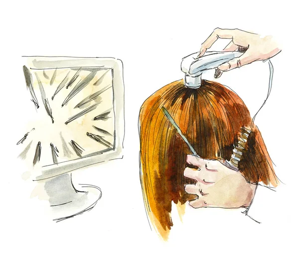 Treatment of hair. Watercolor hand drawn illustration.