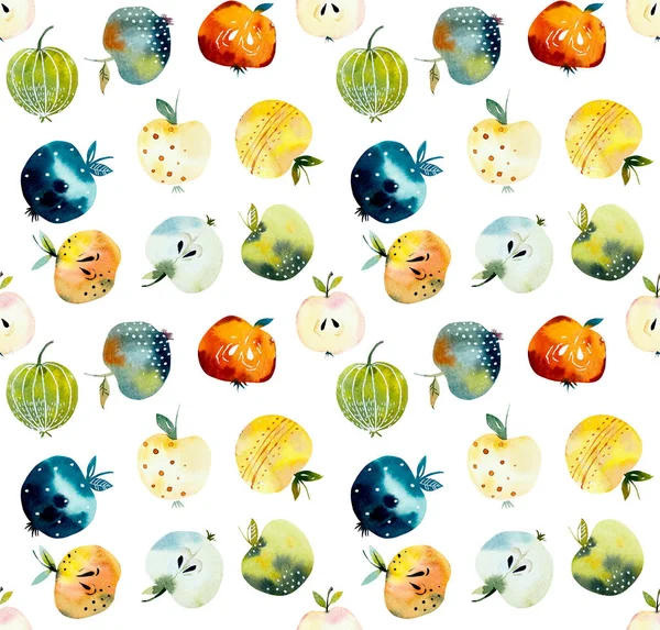 Äpplen Sömlöst Mönster Akvarell Handritad Illustration — Stockfoto