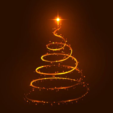Parlak altın Noel ağacı spiral çizgisi ışıl ışıl parlıyor.