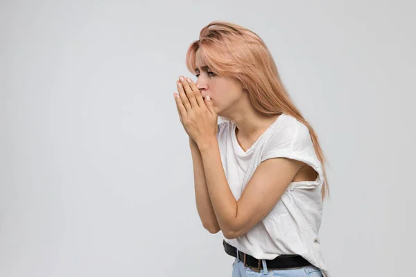Studio Portrait Young Unhealthy Coughing Student Feeling First Symptoms Illness — Stock Photo, Image