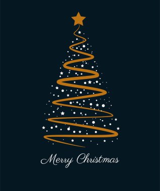 Mutlu Noeller ya da davetiyeler. Altın Xmas ağacı ve koyu mavi izole arkaplanda beyaz metin ile dikey resim