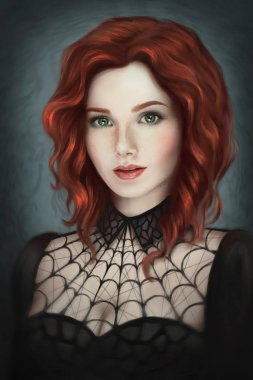 Gotik kızıl saçlı bir kızın portresi.