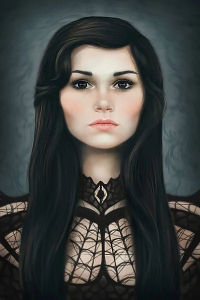 Portrét gotické brunetky dívky — Stock fotografie