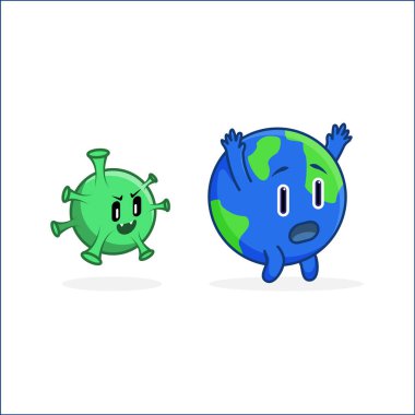 Karakter virüsü karakter dünyası, vektör illüstrasyon tasarım etiketinin peşinden koşar