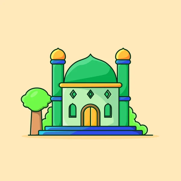 Vektor Masjid Ilustrasi Ruang Doa Kartun Lucu Dalam Gaya Datar - Stok Vektor