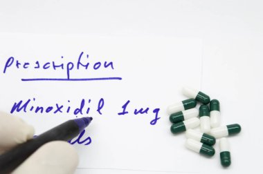 Prescription of minoxidil in pills for the treatment of alopecia clipart